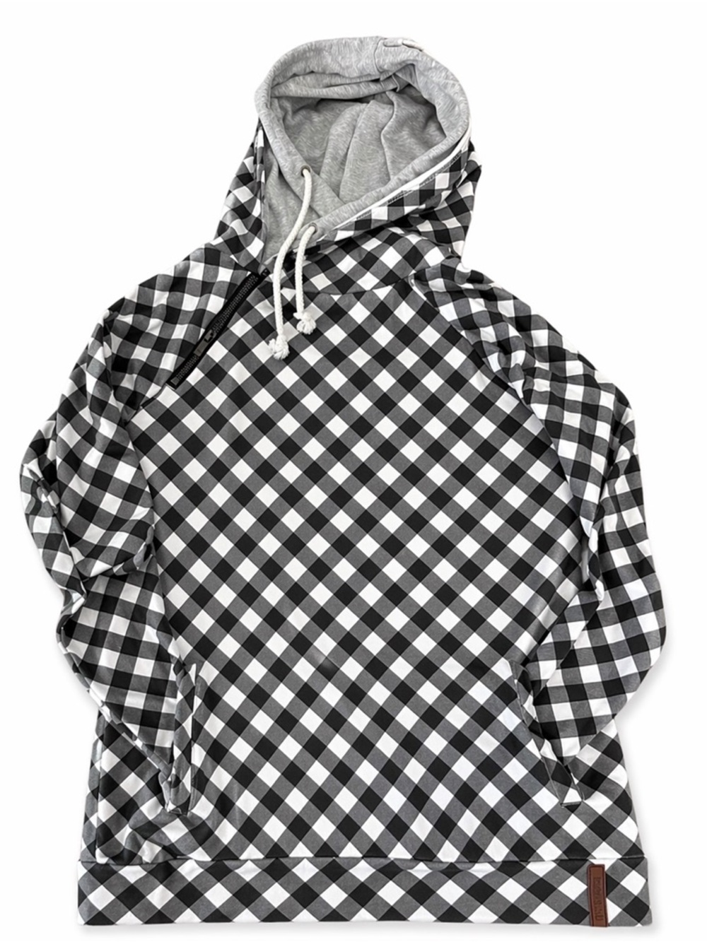 Ampersand Avenue Double Hood Sweatshirt Black White Buffalo Plaid Womens Small